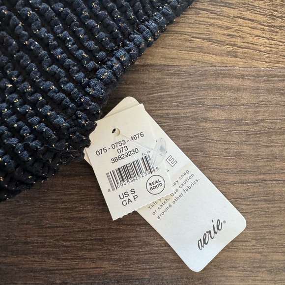 Aerie Black‎ Lurex Crinkle Scoop Bikini Top - Picture 3 of 5